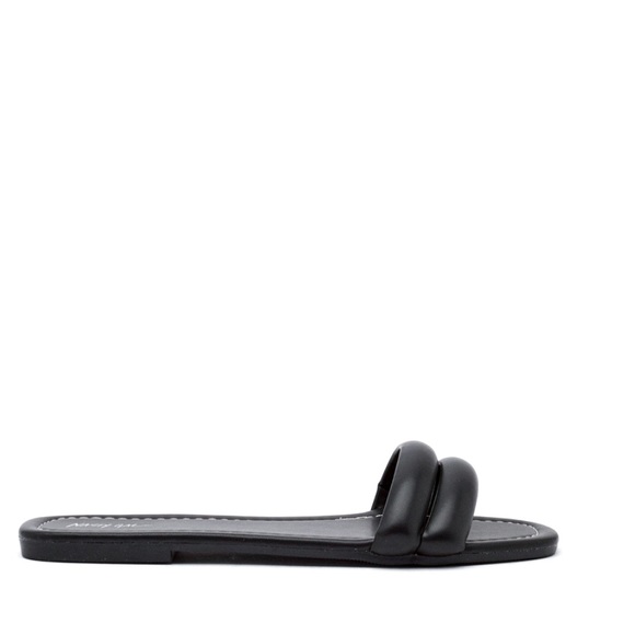 NEW $60 Nasty Gal Faux Leather Double Strap Slip-On Flats Slides Mules Black 8.5 - Picture 3 of 4